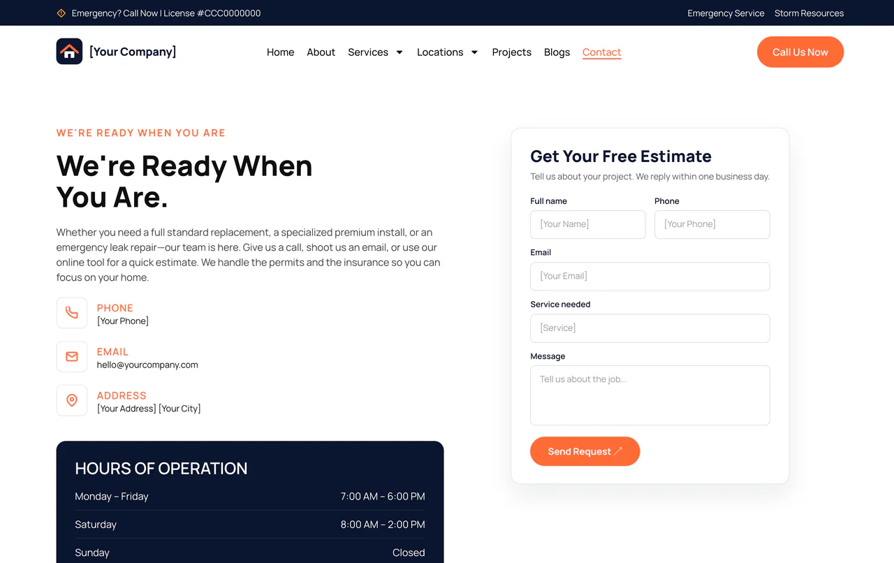 The contact page of a contractor website we built, with its estimate form, on a desktop monitor